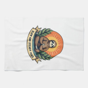 Meditating Sloth Vintage Relaxed Humor Design 2 Kitchen Towel