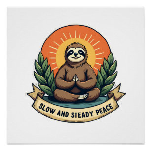 Meditating Sloth Vintage Relaxed Humor Design 2 Poster