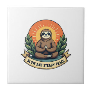 Meditating Sloth Vintage Relaxed Humor Design 2 Tile