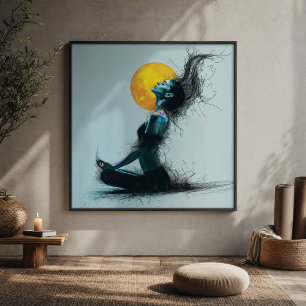 Meditating Woman Golden Moon Yoga Pose  Canvas Print