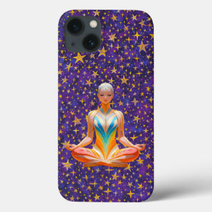 Meditating woman & irregular star patterns - iPhone 13 case