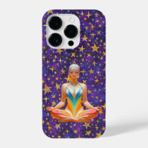 Meditating woman & irregular star patterns -