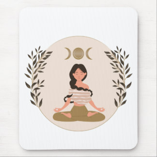 Meditating woman moon phases leaf boho classic mouse pad