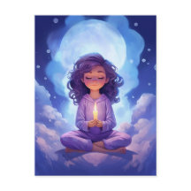 Meditating Yoga Celestial Clouds Blush Pink Blue