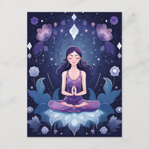 Meditating Yoga Girl, Crystal Dreamy Purple Lotus Postcard