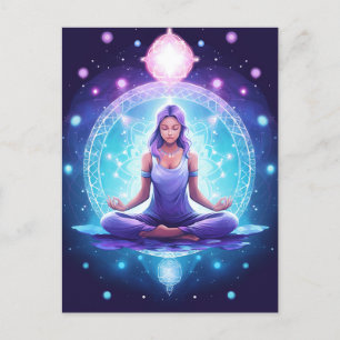 Meditating Yoga Girl, Crystals Amethyst Lotus Postcard