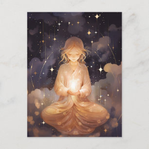 Meditating Yoga Girl, Dreamy Star Clouds Celestial Postcard