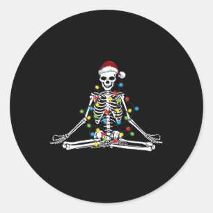 Meditating Yoga Pose Skeleton In Christmas Lights Classic Round Sticker