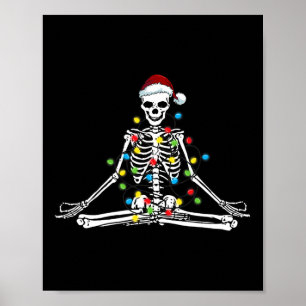 Meditating Yoga Pose Skeleton In Christmas Lights Poster