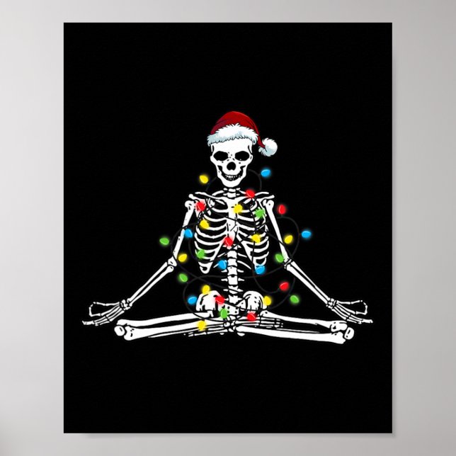 Meditating Yoga Pose Skeleton In Christmas Lights  Poster (Front)