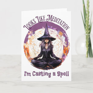 Meditating Yoga Witch Casting A Spell, Halloween Card