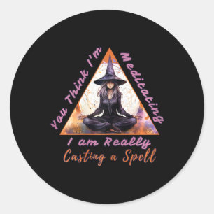 Meditating Yoga Witch Casting A Spell, Halloween _ Classic Round Sticker