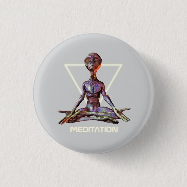 Meditation. Alien in tranquil pose 1 Inch Round Button (Front)