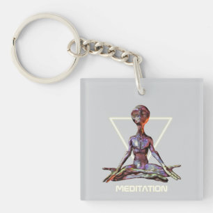 Meditation. Alien in tranquil pose Keychain