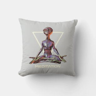 Meditation. Alien in tranquil pose Throw Pillow