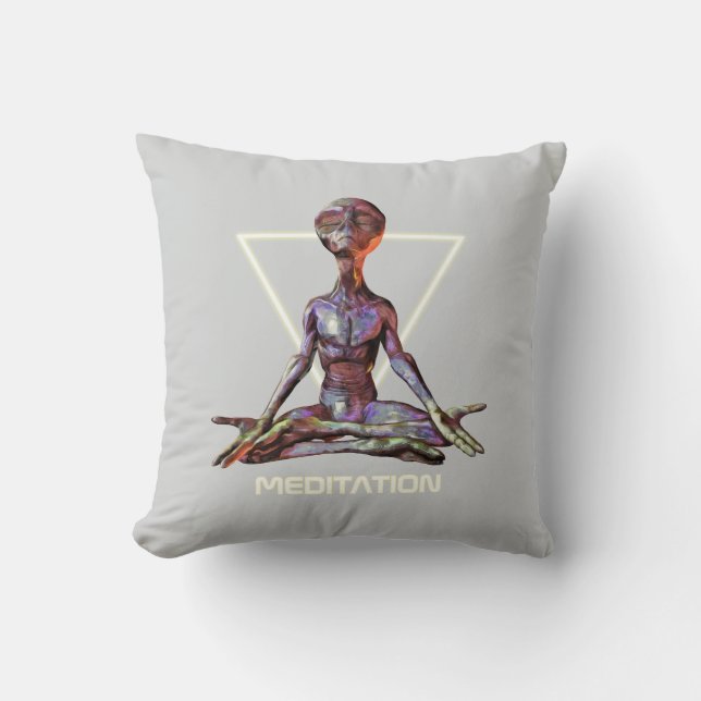 Meditation. Alien in tranquil pose Throw Pillow (Front)
