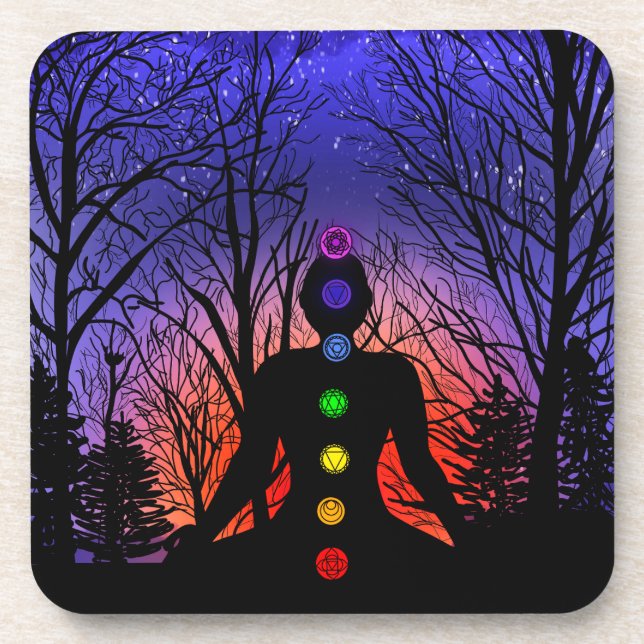 Meditation and the Trees on a starry night Sunset  Coaster (Front)