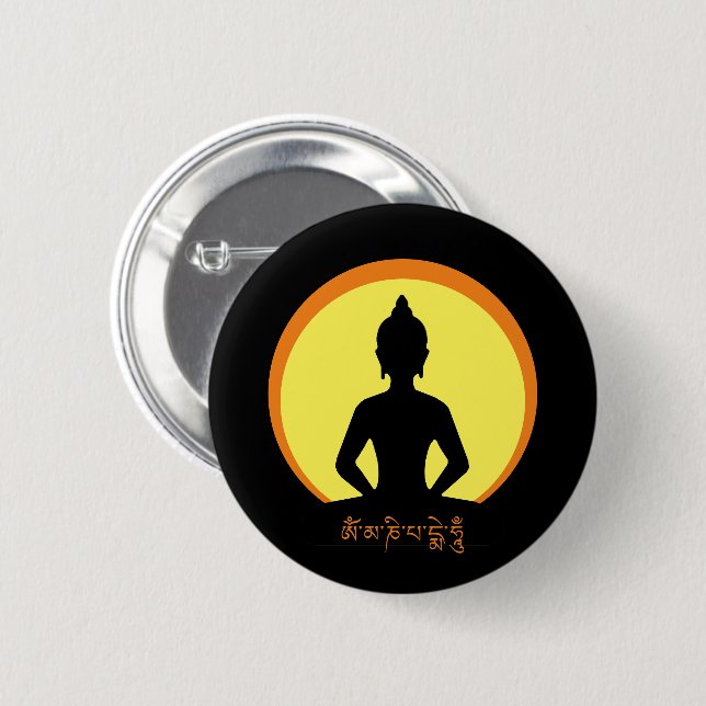 Meditation, Buddha & Mantra (tibetan) 2 Inch Round Button (Front & Back)