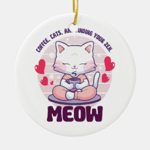 Meditation cat - Kawaii cat Ceramic Ornament