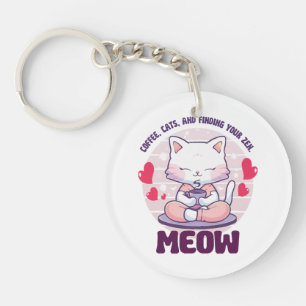 Meditation cat - Kawaii cat Keychain