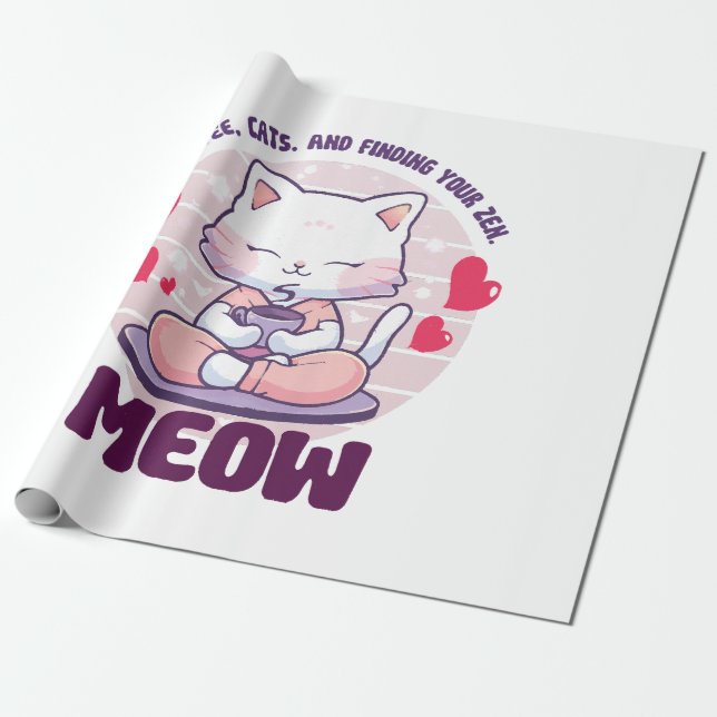 Meditation cat  - Kawaii cat  Wrapping Paper (Unrolled)