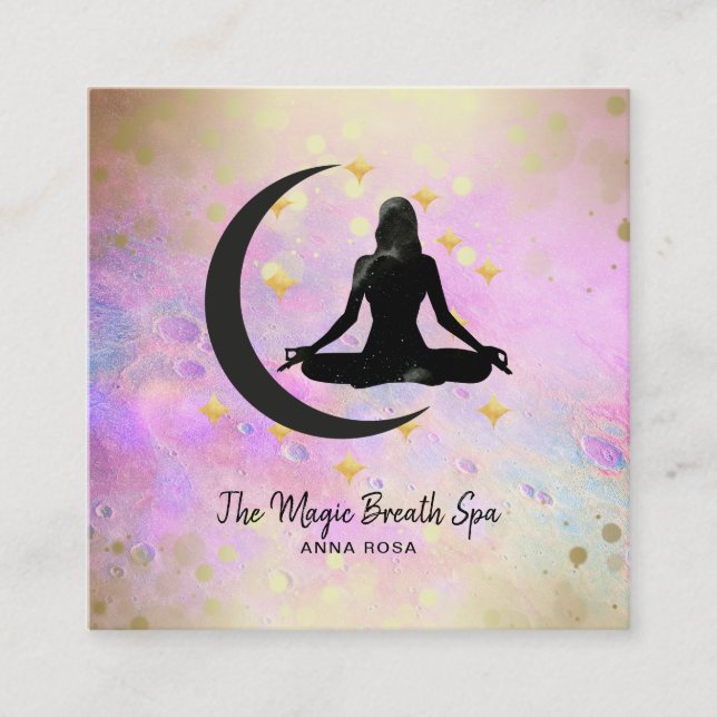 *~* Meditation Gold Woman +  Moon Yoga Mindfulness Square Business Card (Front)