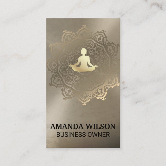 Meditation Icon | Metallic Gold Mandala Pattern Business Card (Front)