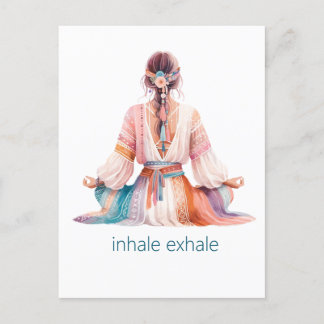 Meditation Illustration with Women's Boho inhalati Postcard