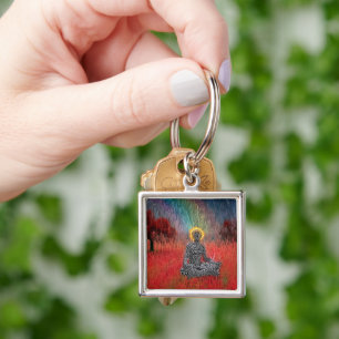 Meditation in surreal landscape keychain