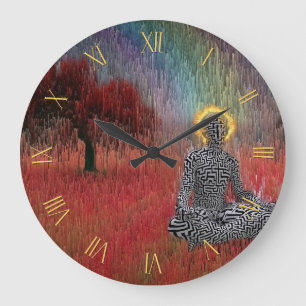 Meditation in surreal landscape large clock