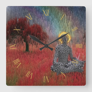 Meditation in surreal landscape square wall clock