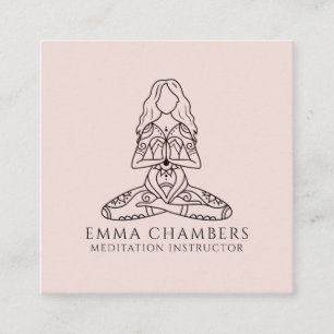 Meditation Instructor Lotus Pose Pink  Square Business Card