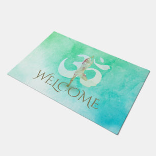 Meditation Instructor Yoga Pose Om Symbol Welcome  Doormat