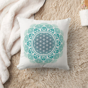 Meditation, mint green Mandala Flower of life Throw Pillow