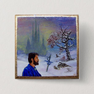 MEDITATION OF A KNIGHT 2 INCH SQUARE BUTTON