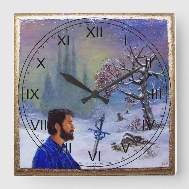 MEDITATION OF A KNIGHT SQUARE WALL CLOCK (Front)