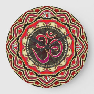 Méditation OM Yoga Rouge or Mandala Horloge murale
