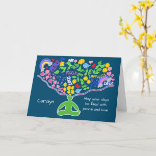 Meditation on peace, love, happiness. Personalized Card