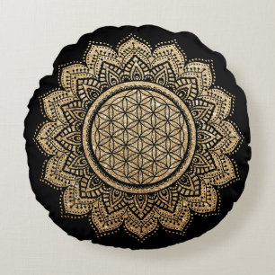 Meditation Pillow Flower of life Mandala Gold
