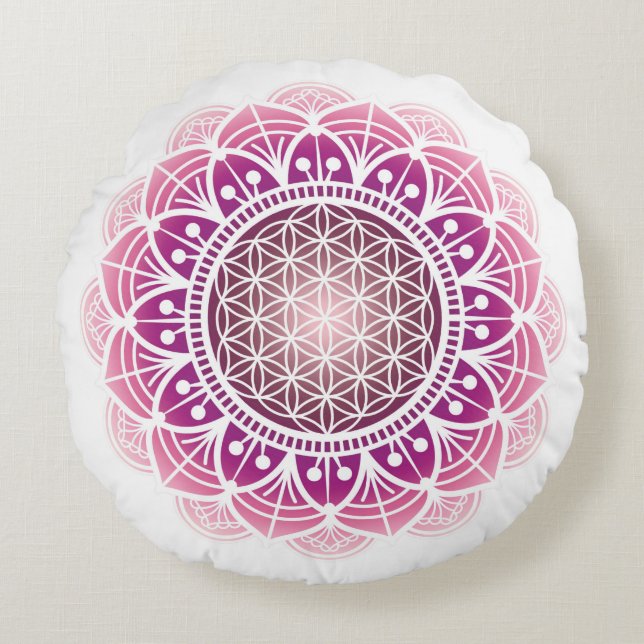 Meditation pillow Mandala flower of life rose (Front)