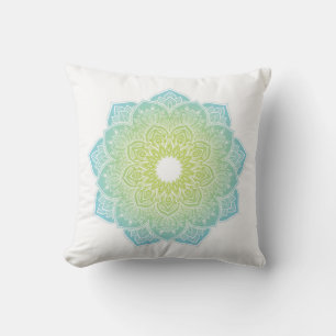 Meditation pillow with mandala teal green
