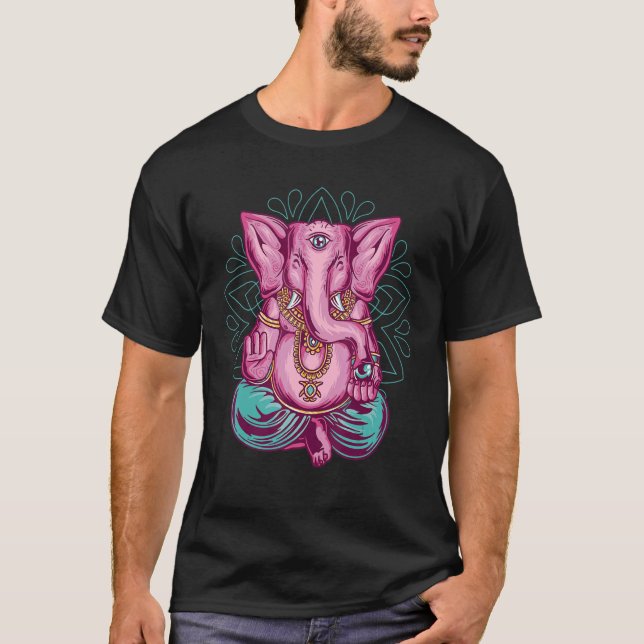 Meditation Pink Elephant Yoga Spiritual T-Shirt (Front)