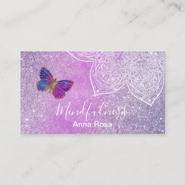 *~* Meditation Reik Mandala Butterfly Yoga Business Card (Front)