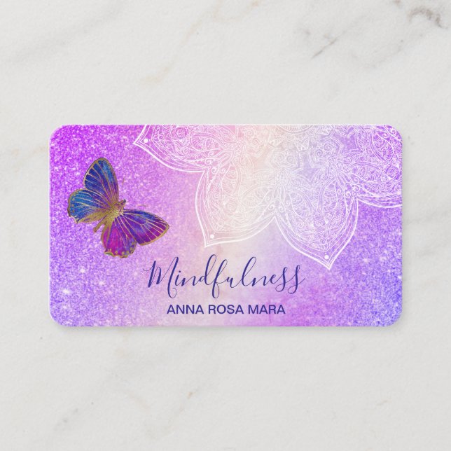 *~* Meditation Yoga Butterfly Mandala Reiki Business Card (Front)