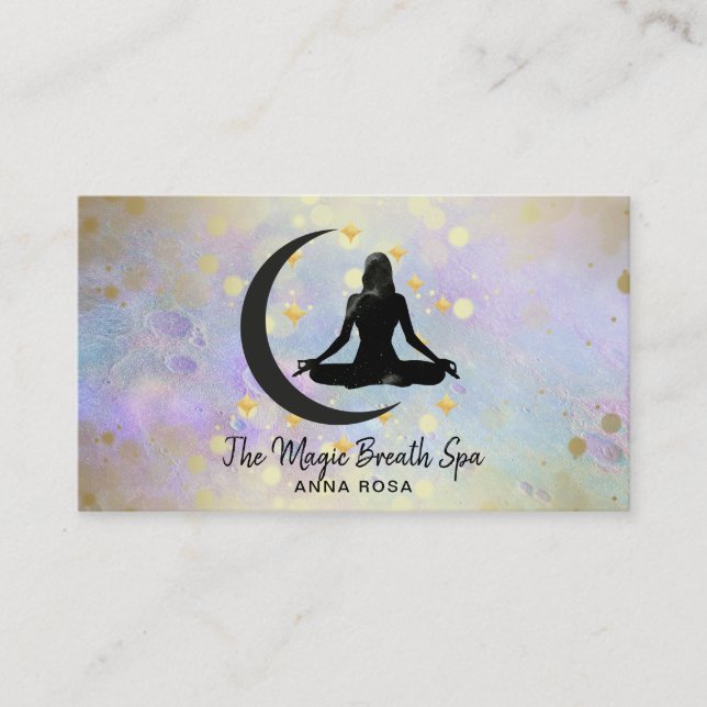 *~* Meditation Yoga Gold Woman +  Moon Mindfulness Business Card (Front)