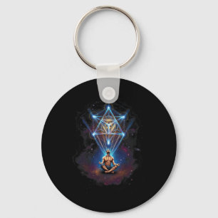 Meditation Yoga Metatrons Cube Cosmic Illustration Keychain