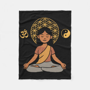Meditation Yoga Om Symbol Sacred Geometry Yin Yang Fleece Blanket