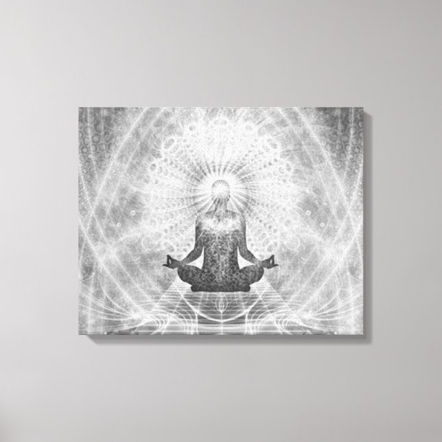 ""MEDITATION" Yoga Pose MINIMALIST Silver Grey Canvas Print (Front)