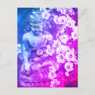 *~* Meditation Zen Buddha Meditate Floral Aqua Postcard
