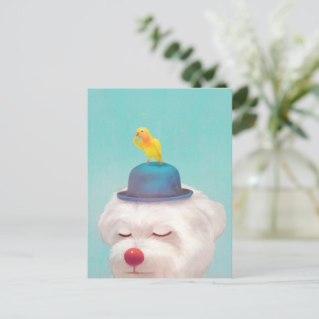 Meditative Clown Dog Portrait Announcement Postcard (Standing Front)